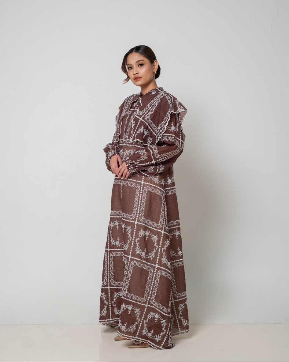 AIRA Cape Dress in Mahogany
