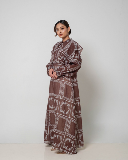 AIRA Cape Dress in Mahogany