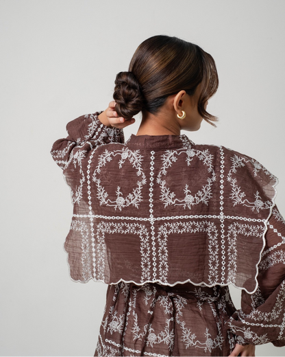 AIRA Cape Dress in Mahogany