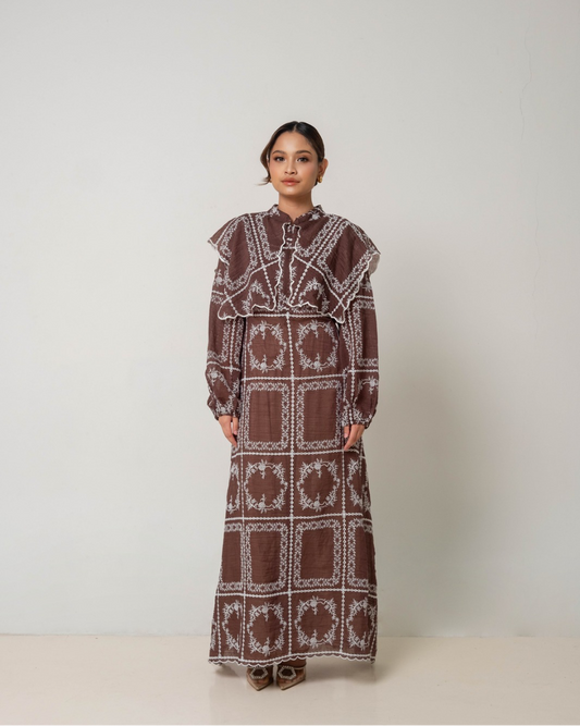 AIRA Cape Dress in Mahogany