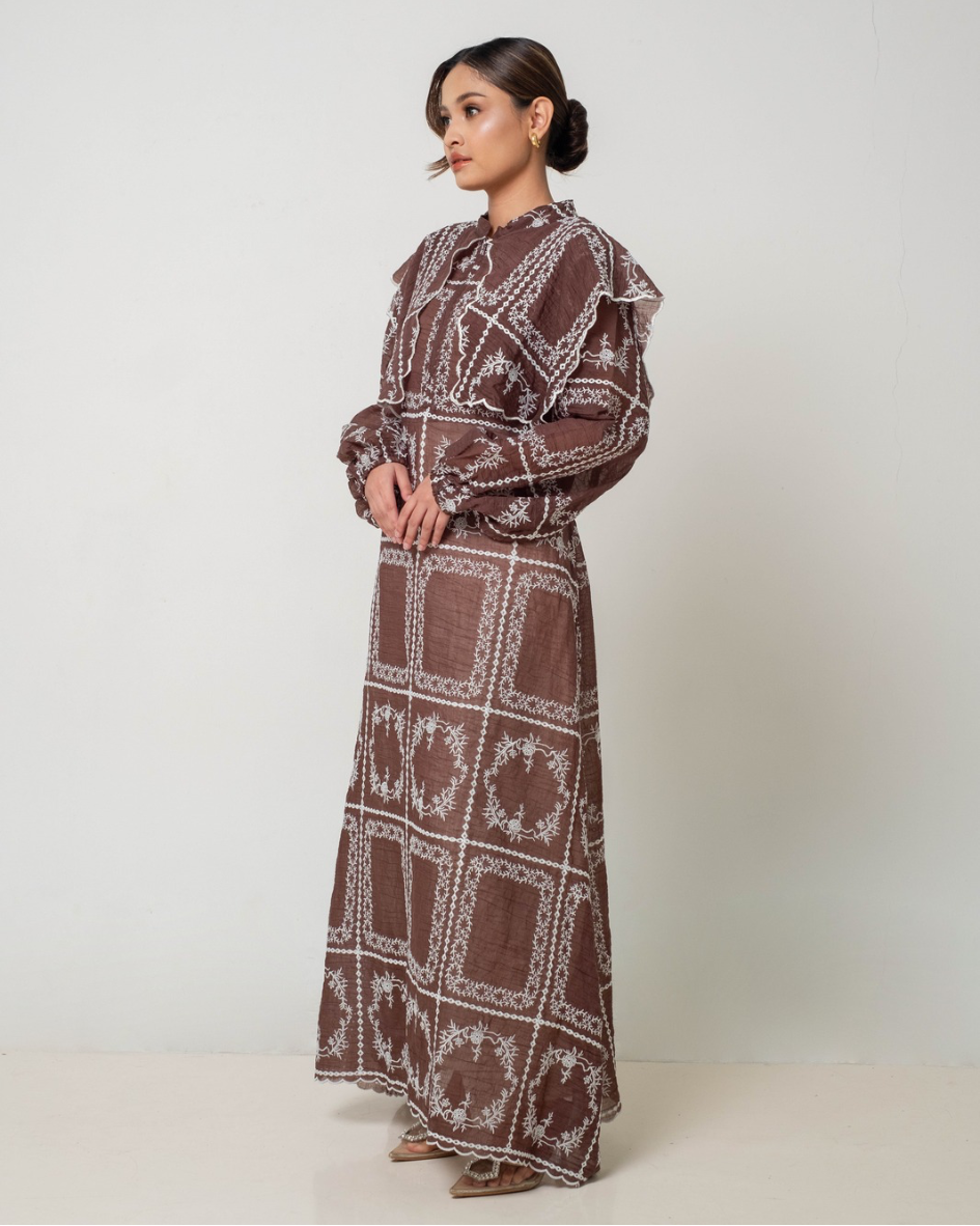 AIRA Cape Dress in Mahogany