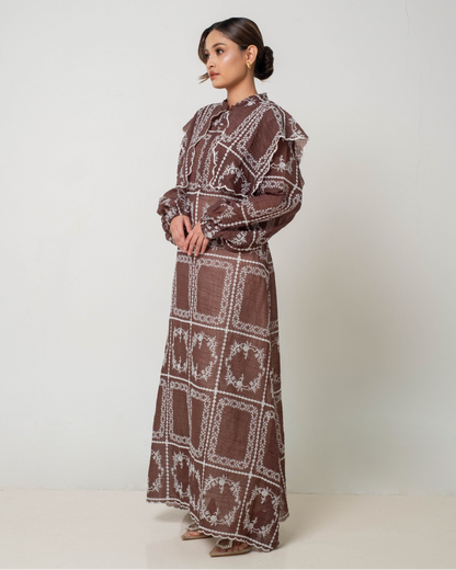 AIRA Cape Dress in Mahogany